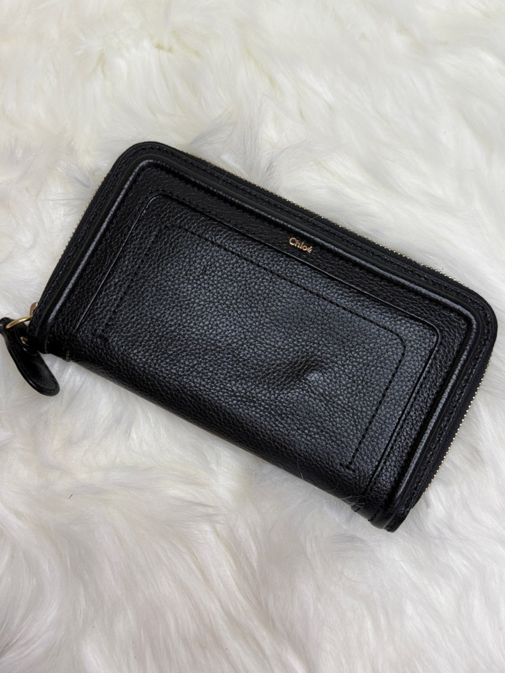Chloé Black Leather Zip-Around Wallet